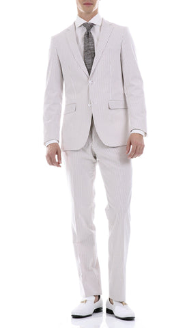 Premium Comfort Cotton Slim Fit Tan Seersucker 2 Piece Suit