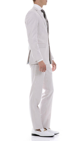 Premium Comfort Cotton Slim Fit Tan Seersucker 2 Piece Suit