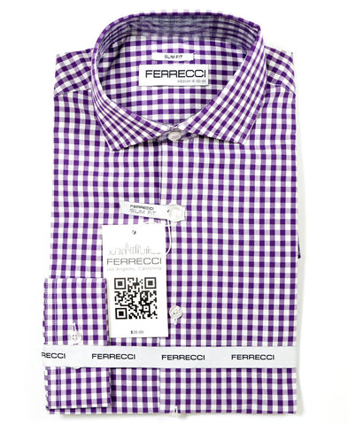 Purple Gingham Check Dress Shirt - Slim Fit