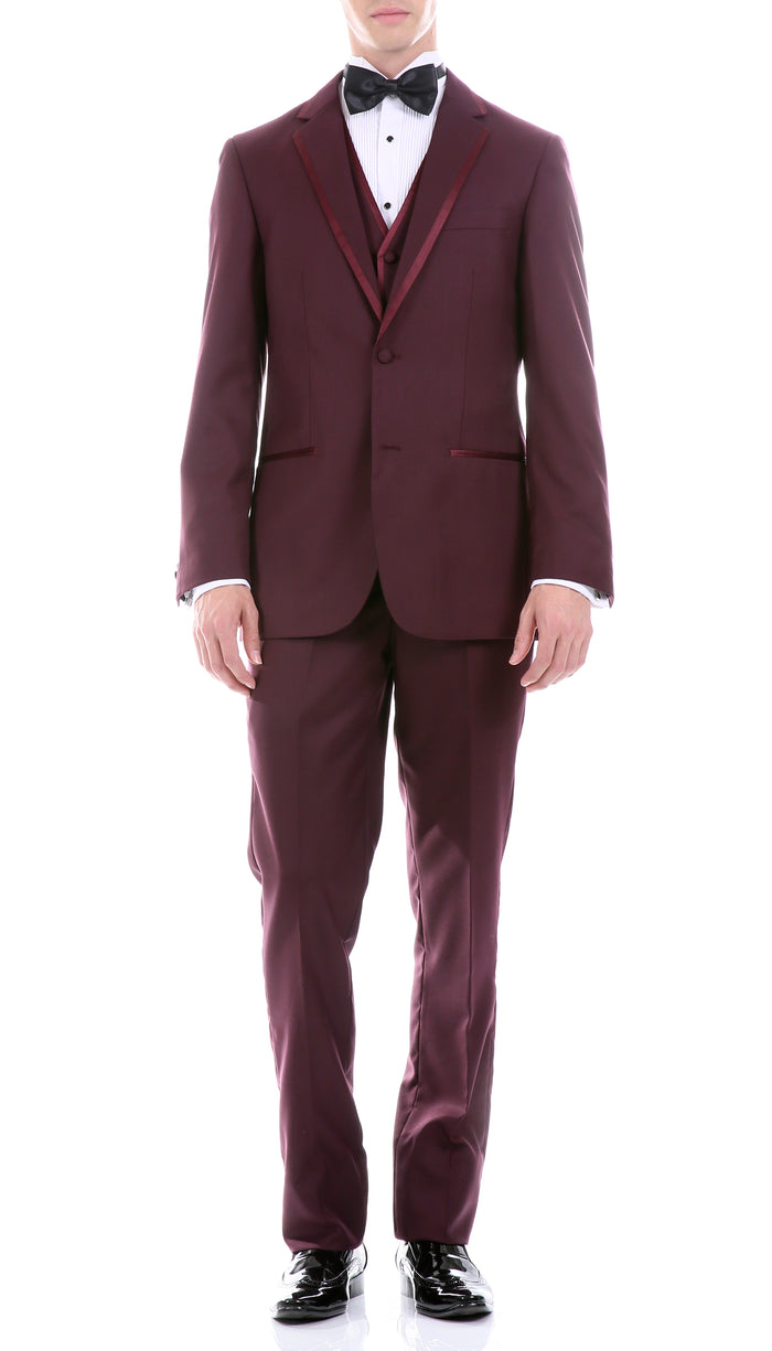 Celio Tux Premium Men's Slim Fit 3 pc Tuxedo Burgundy - FHYINC best men's suits, tuxedos, formal men's wear wholesale