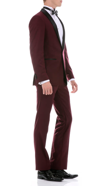 The Reno Mens Burgundy Shawl Collar 2pc Tuxedo - FHYINC best men's suits, tuxedos, formal men's wear wholesale