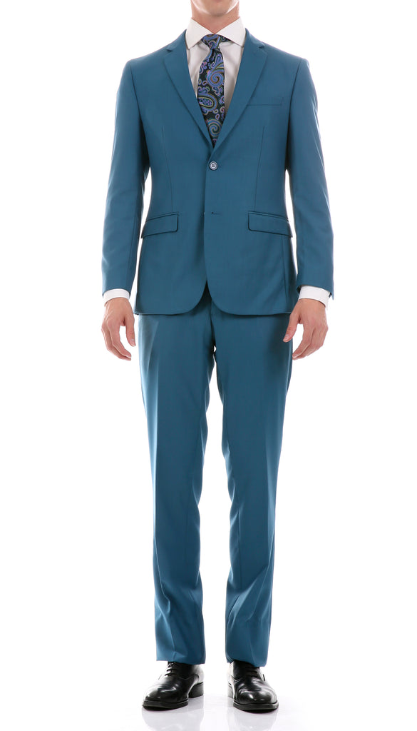 Oslo Teal Slim Fit Notch Lapel 2 Piece Suit - FHYINC best men